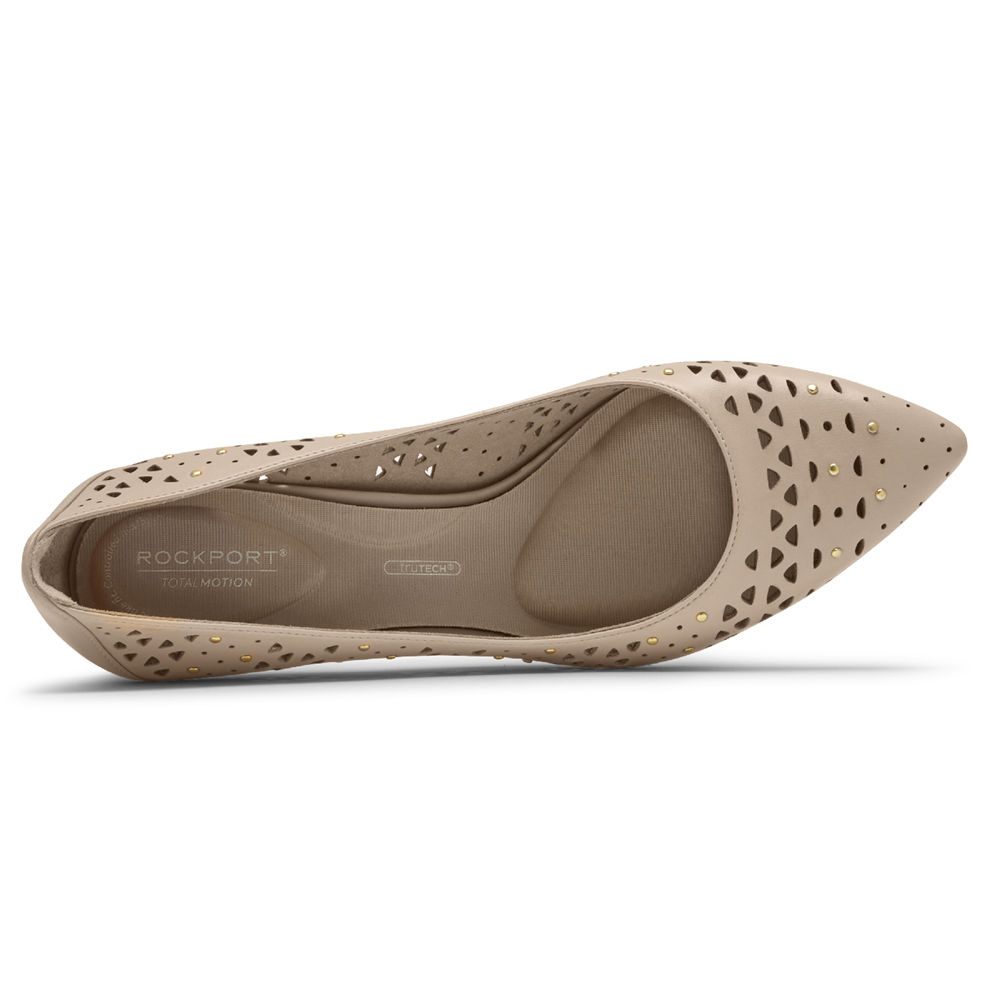 Rockport Singapore Womens Heels - Total Motion 75mm Perforated Studded Beige - JX7539012